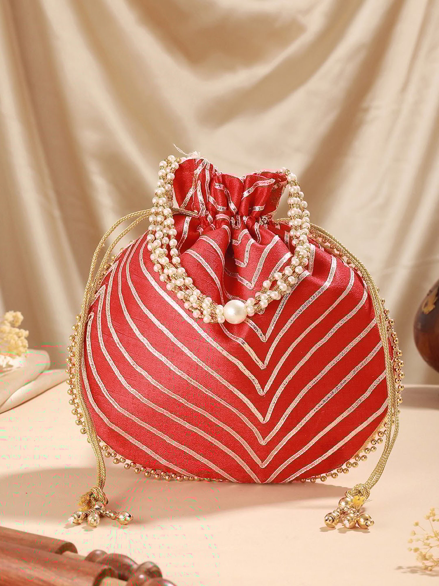 Aatmana Red & Gold Embellished Small Potli
