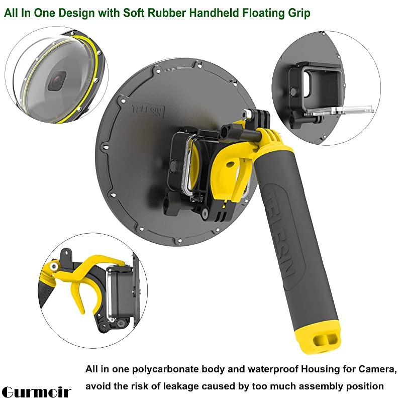 Telesin Dome Lens 6" Dome Port for Gopro Hero 8 Black Action Cameras Snorkeling Underwater Diving Dome with Waterproof Housing Case Trigger and Soft Rubber Floating