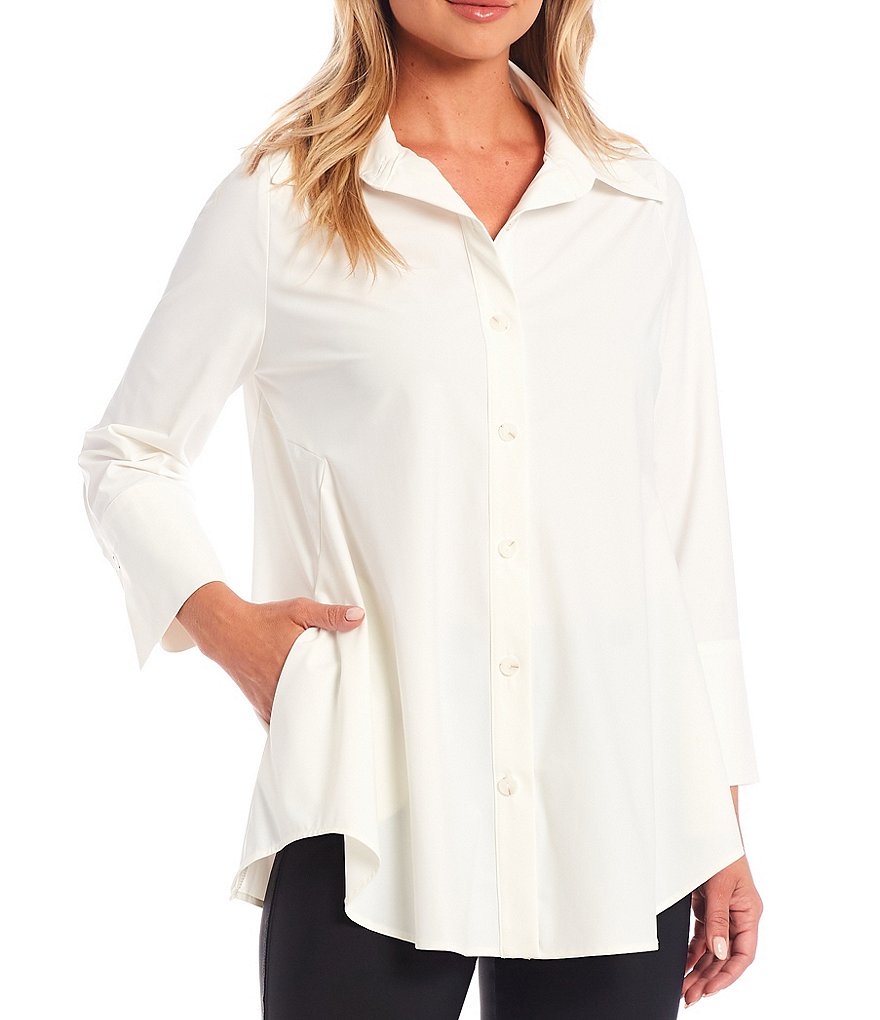 IC Collection Fold Down Collar Button Front Long Sleeve Blouse