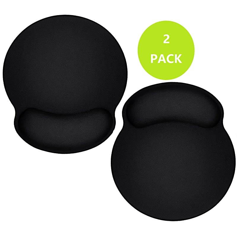 Pad with Support Bar, Ergonomic Pad with Gel Wrist Rest Support, Gaming Pad with Lycra Cloth, Non-Slip PU Base for Computer, Laptop, Home, Office & Travel, Black (2)