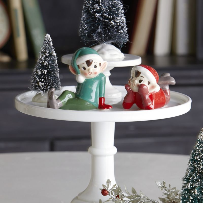 Lakeside Ceramic Elf Salt & Pepper Shakers Set - Holiday Tabletop Accent - Set of 2