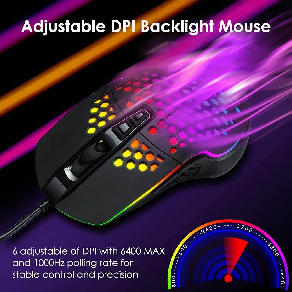 Lightweight Gaming Mouse Wired Honeycomb Hollow RGB Streamer 6400 DPI Programming Optical Sensor Pixert 3325 78G for PC X-Box PS4 Gamer