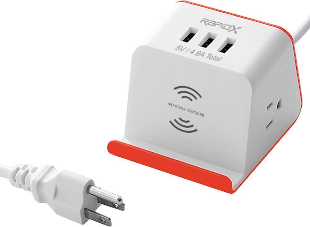 MyDesktop 2-Outlet/3-USB Surge Protector with Wireless Charging - Tangerine