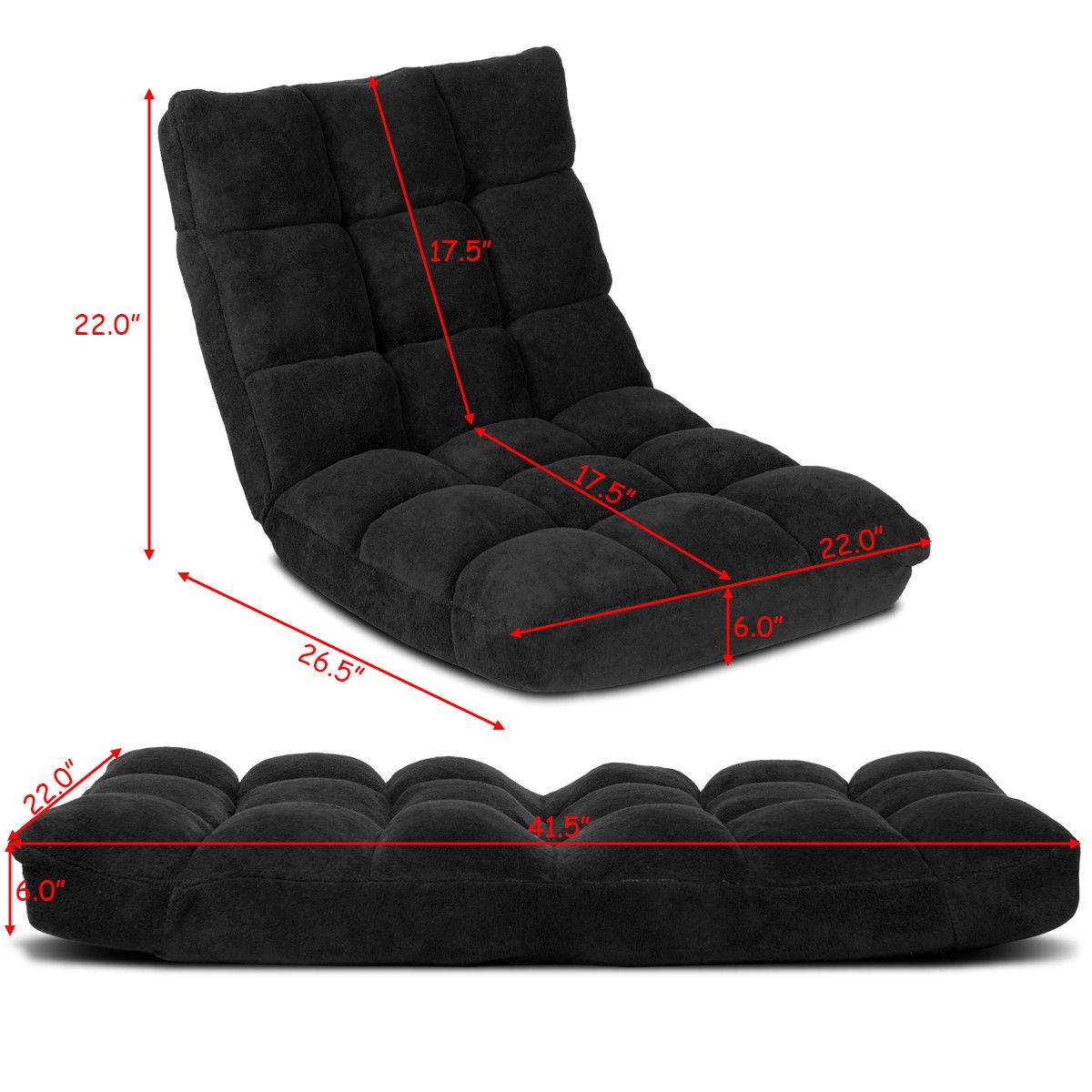 Adjustable 14-Position Floor Chair Folding Lazy Gaming Sofa Chair Cushioned New