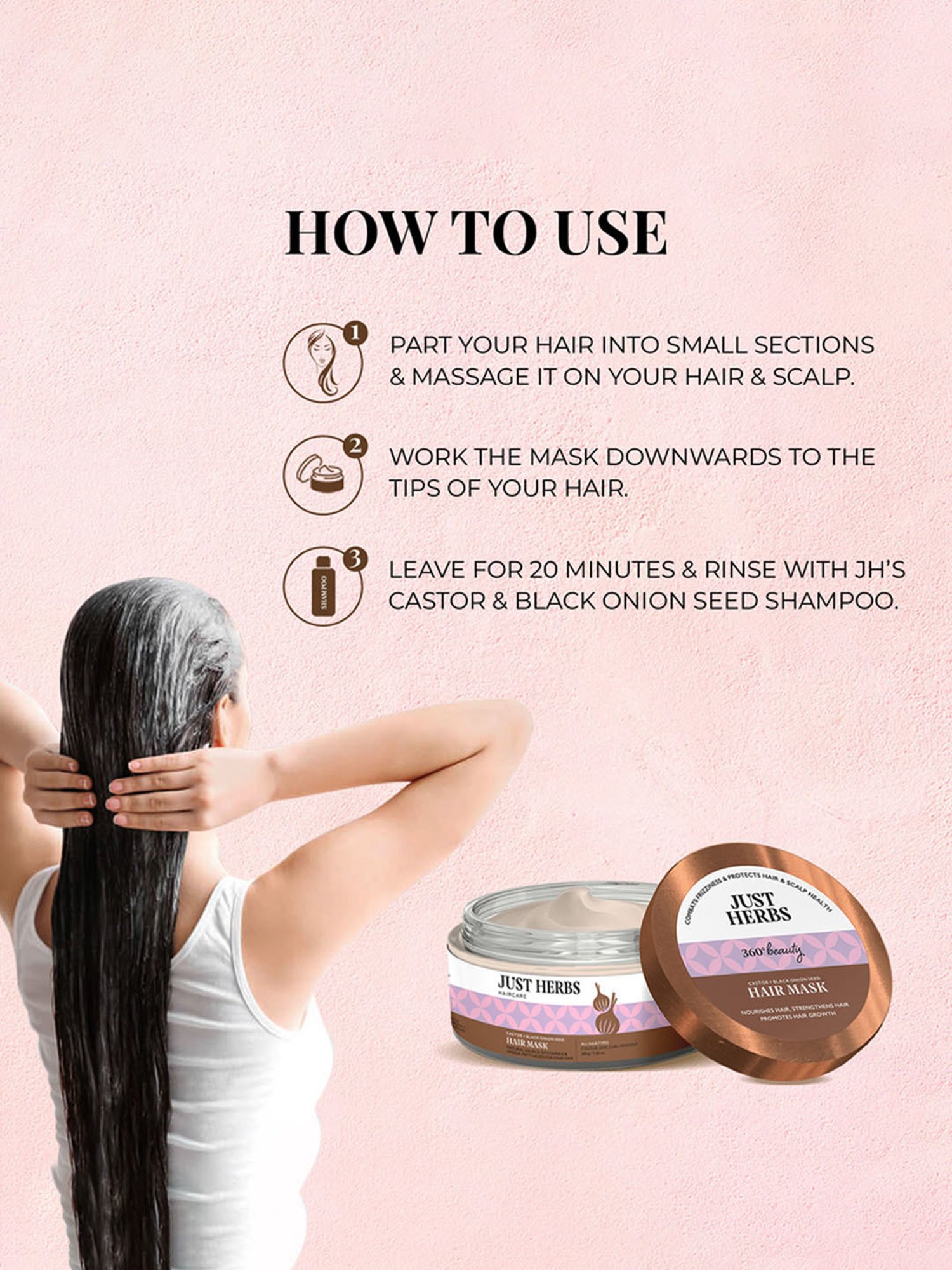 JUST HERBS Castor + Black Onion Seed Hair Mask - 200 gm