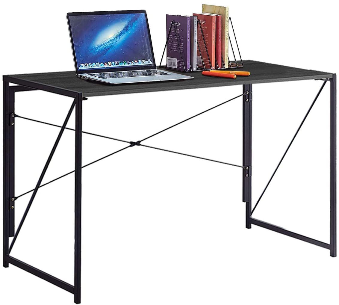 Folding Table Computer Desk, Modern Home Office Desk for PC or Laptop, Gaming Study Work Writing Foldable Desk Table for Small Spaces, Gray Wood Desk, 39 Inches