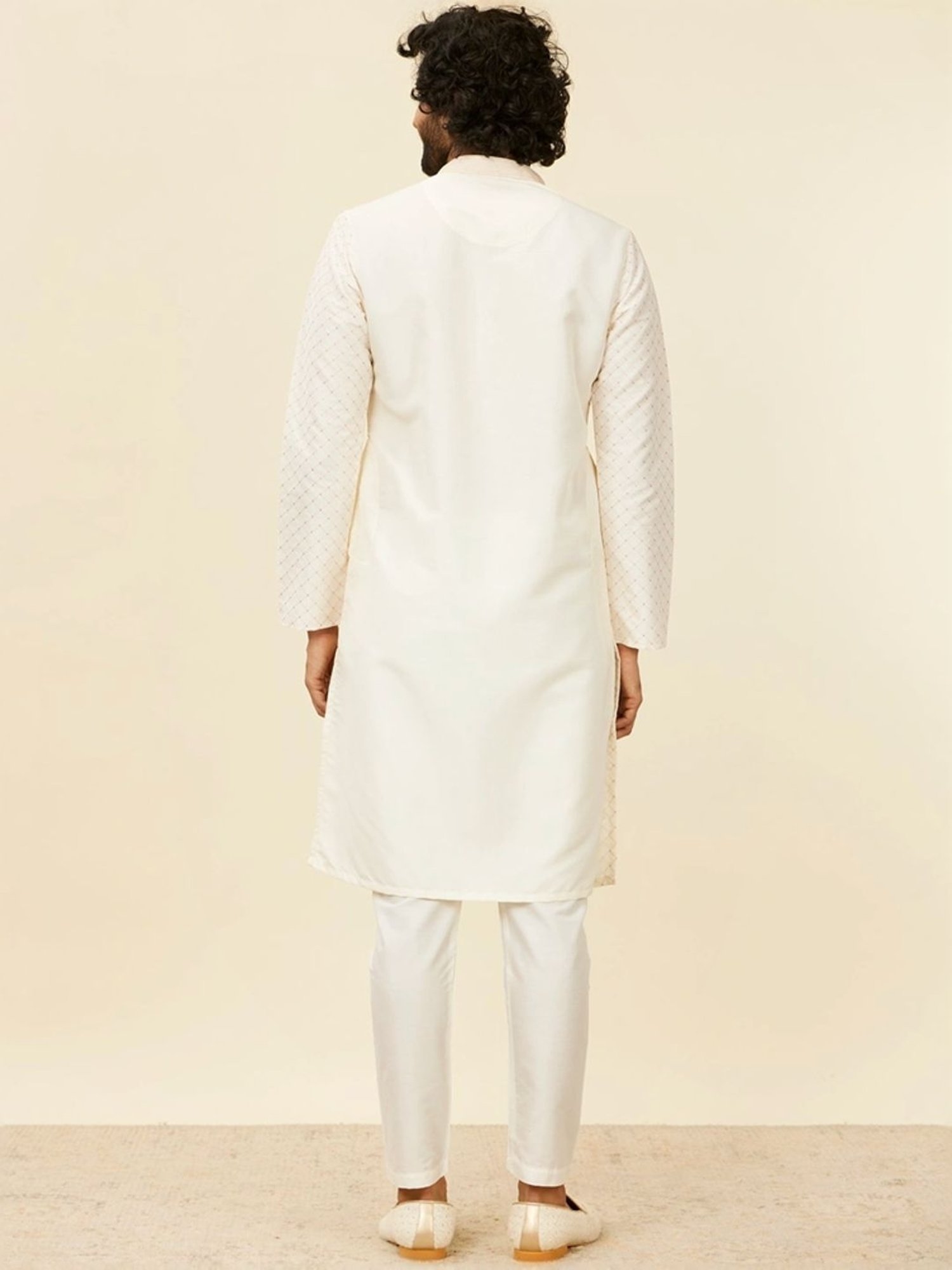 Manyavar Warm White Regular Fit Embroidered Kurta Bottom Set