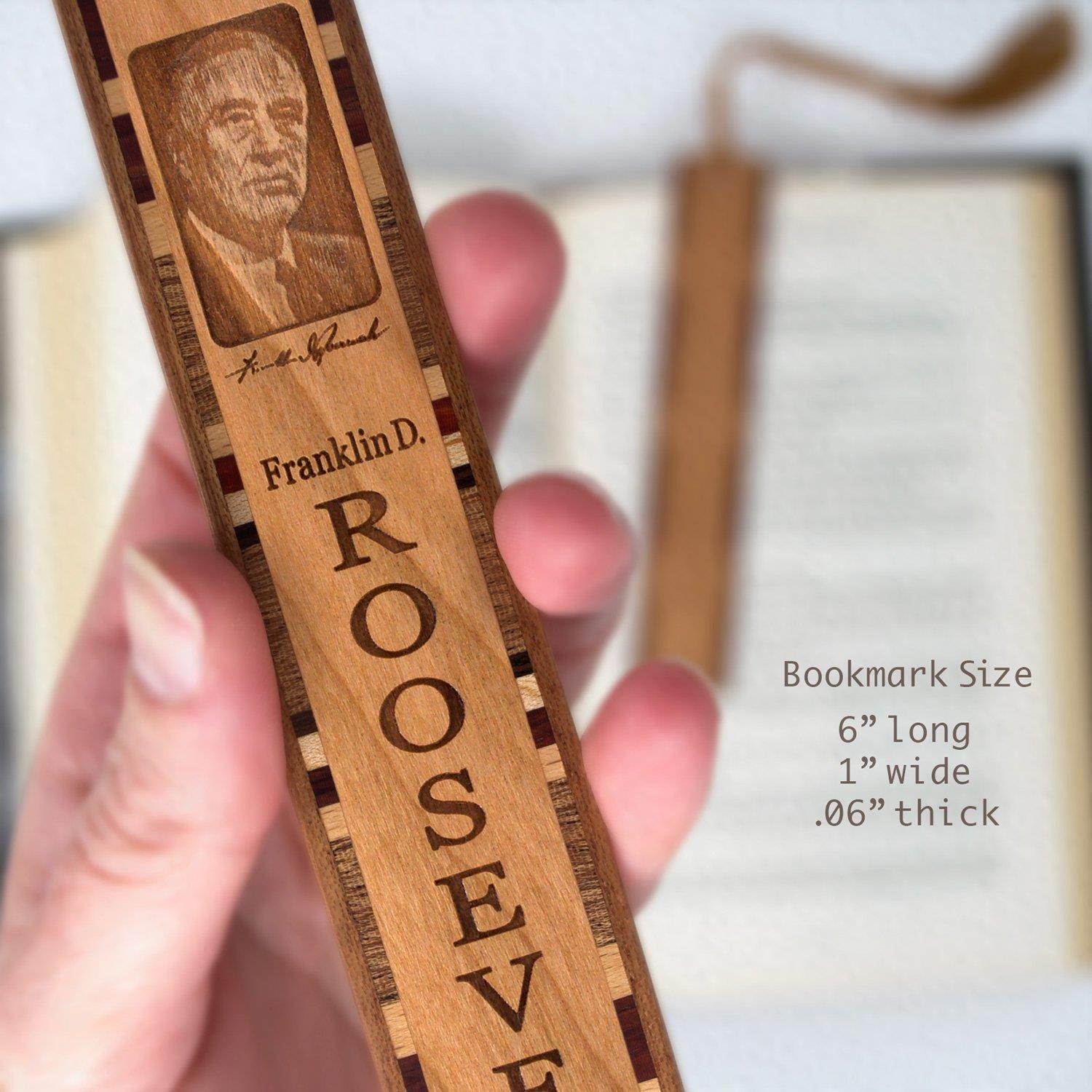 Franklin D Roosevelt Engraved Wooden Bookmark with Tassel