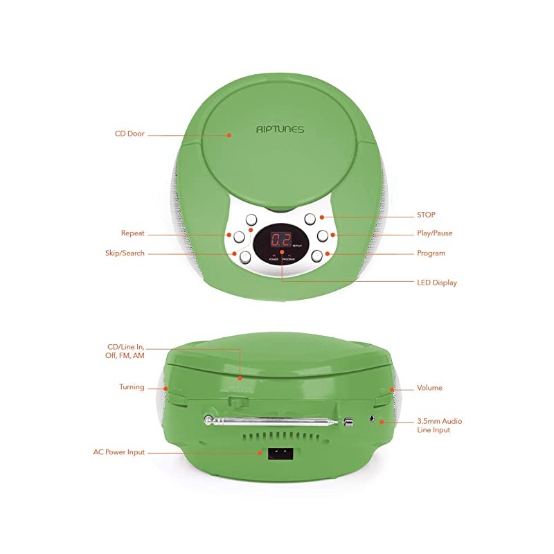 Portable CD Player with AM FM Radio Potable radios Boom Box with Aux Linein Green