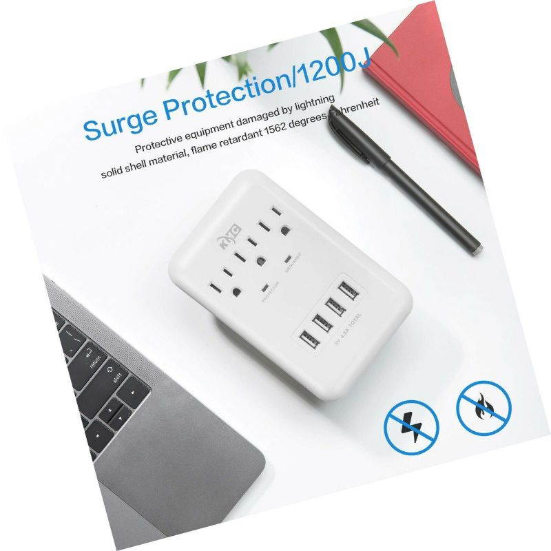 KMC 3-Outlet Wall Mount Surge Protector 900 Joules with 4.8 AMP USB Charging ...