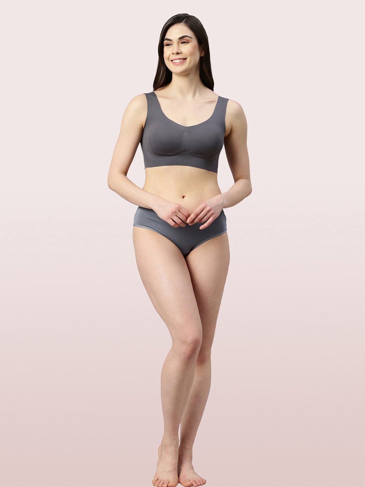 Enamor Grey Non-Wired Padded Full Coverage Bra