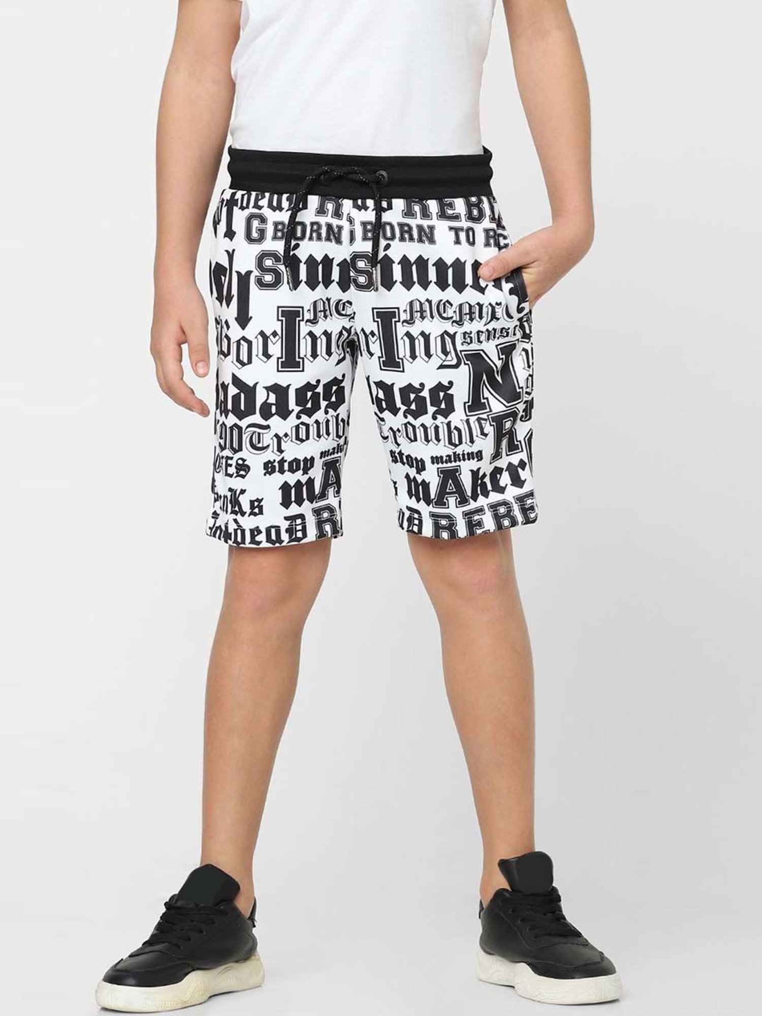 Jack & Jones Junior Boys Black & White Printed Shorts