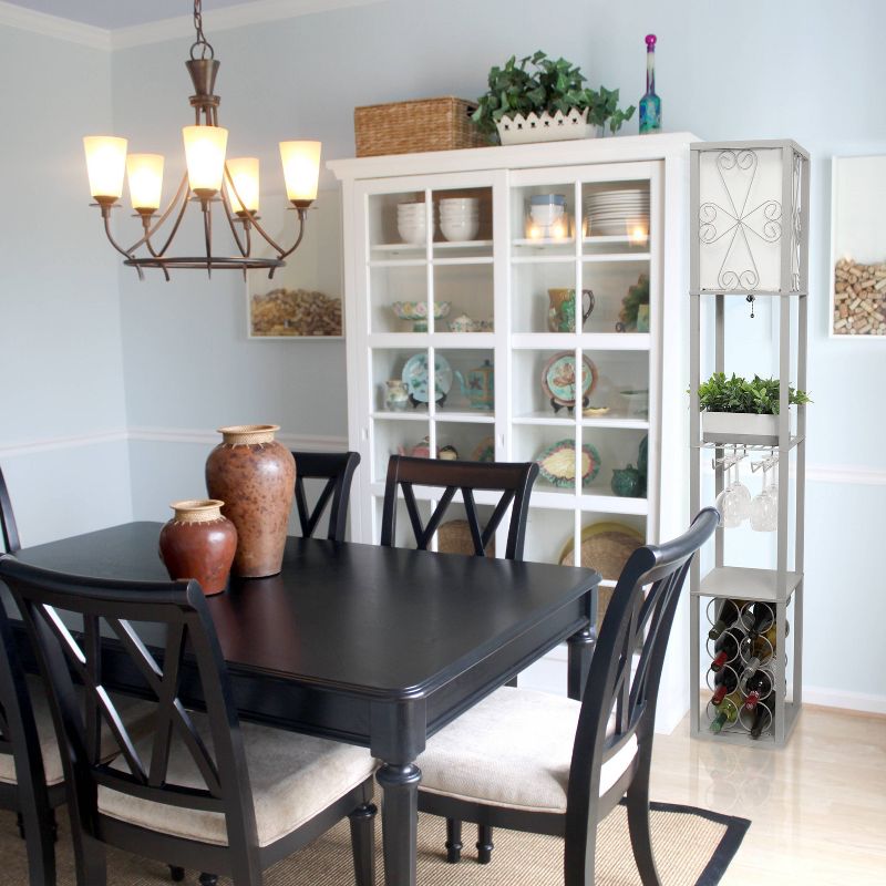 Etagere Organizer Storage Shelf Floor Lamp with Linen Shade Gray - Simple Designs