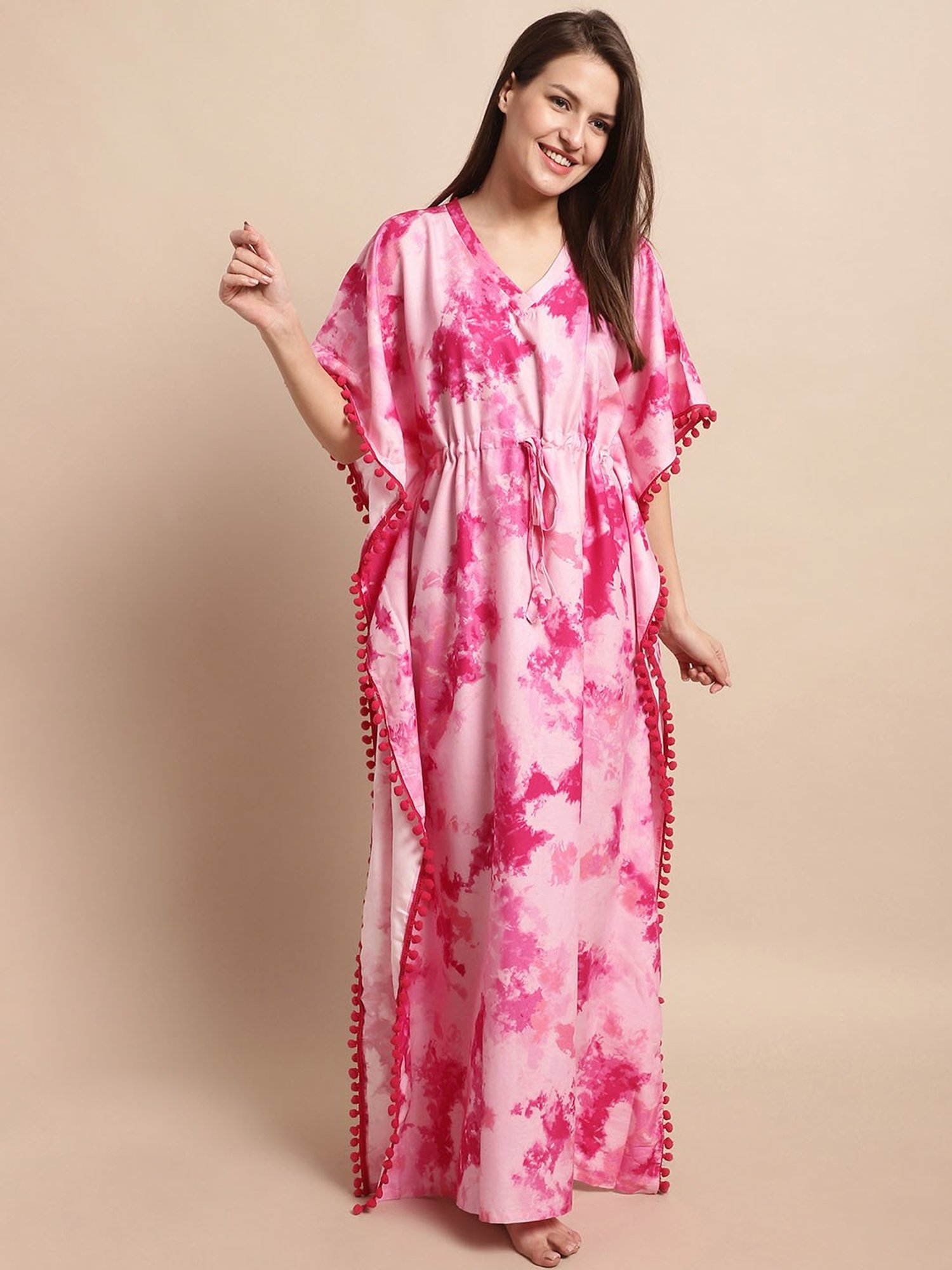 Boston Club Pink Printed Kaftan Night Dress