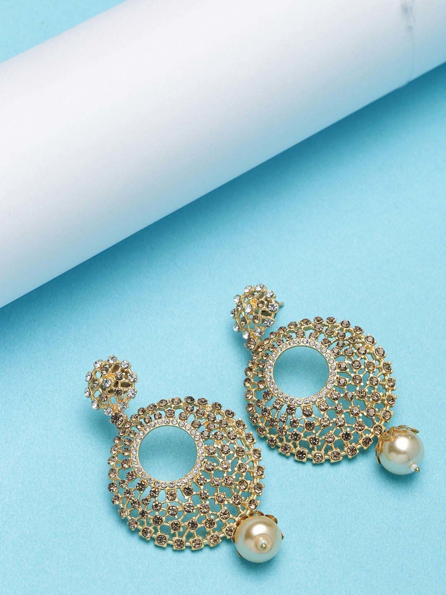 Panash Gold-Plated Handcrafted Crescent Shaped Dangler Earrings