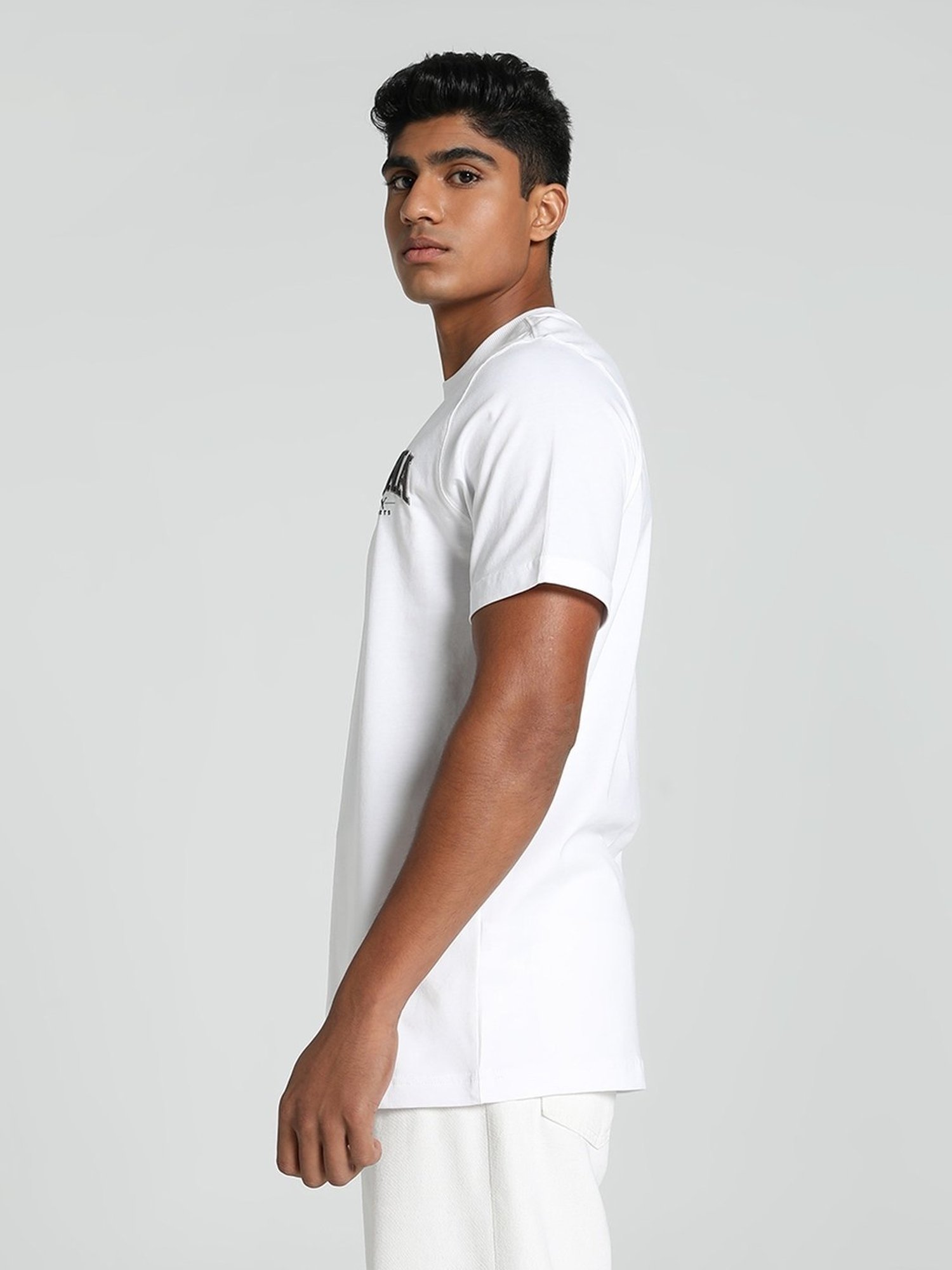 Puma White Cotton Regular Fit Printed T-Shirt