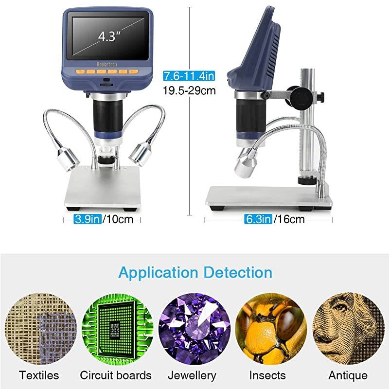 43 inch 1080P LCD Digital USB Microscope with 10X220X Magnification Zoom8 LED Adjustable LightCamera Video Recorder for Phone Repair Soldering Tool Jewelry Appraisal Biologic Use
