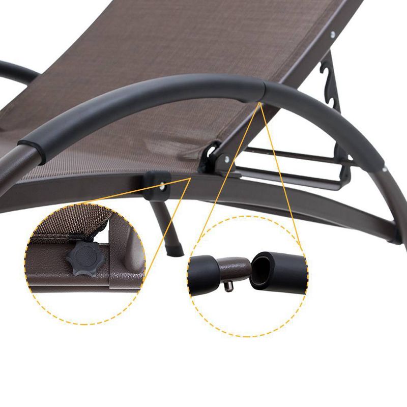 2pc Outdoor Aluminum Adjustable Reclining Chaise Lounge Chairs with Pillows - Brown - Crestlive Products