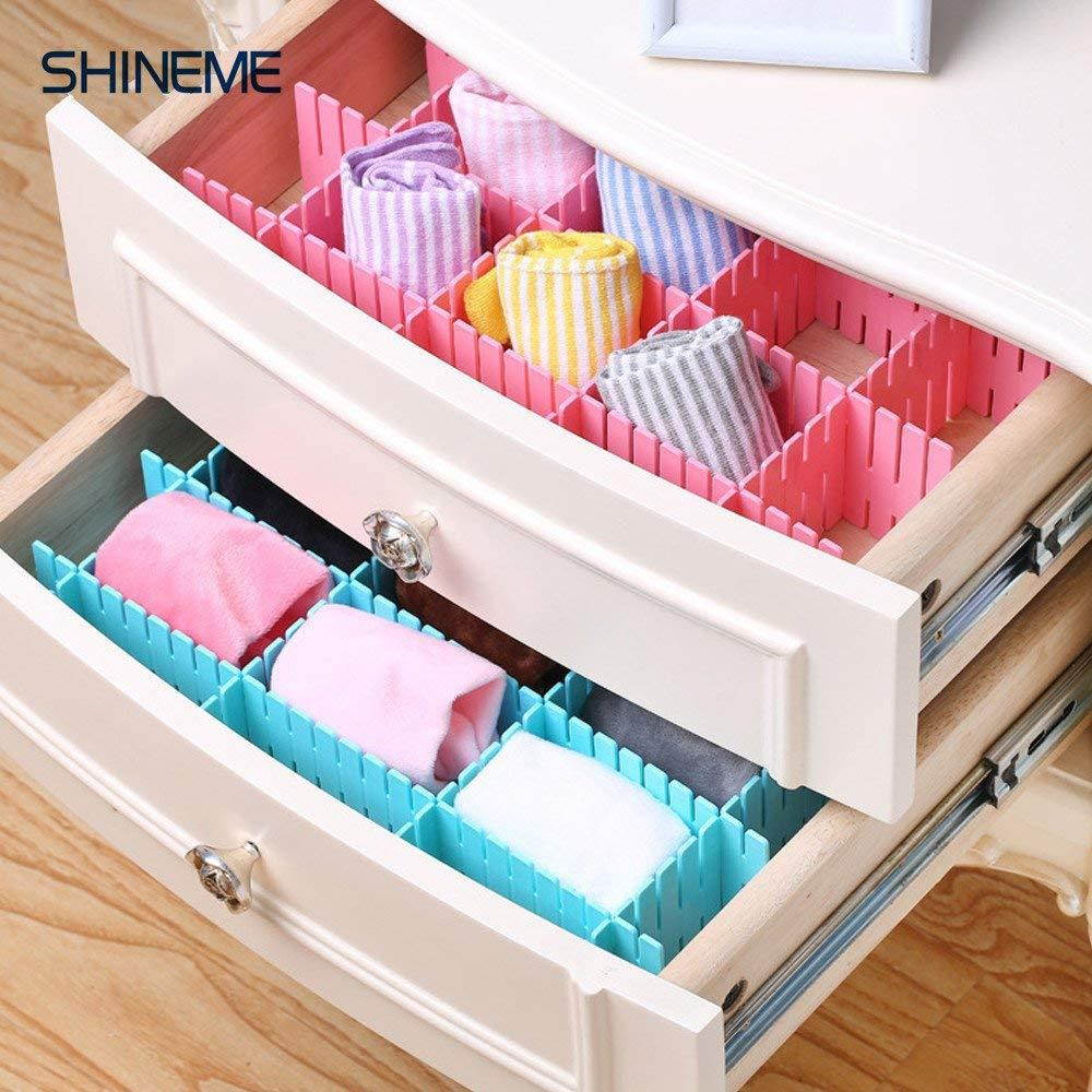 8pcs DIY Drawer Organizer/Drawer Divider Household Storage ShineMeThickening Housing Spacer Sub-grid Finishing Shelves for Home Tidy Closet Stationary Makeup Socks Underwear Scarves(blue)