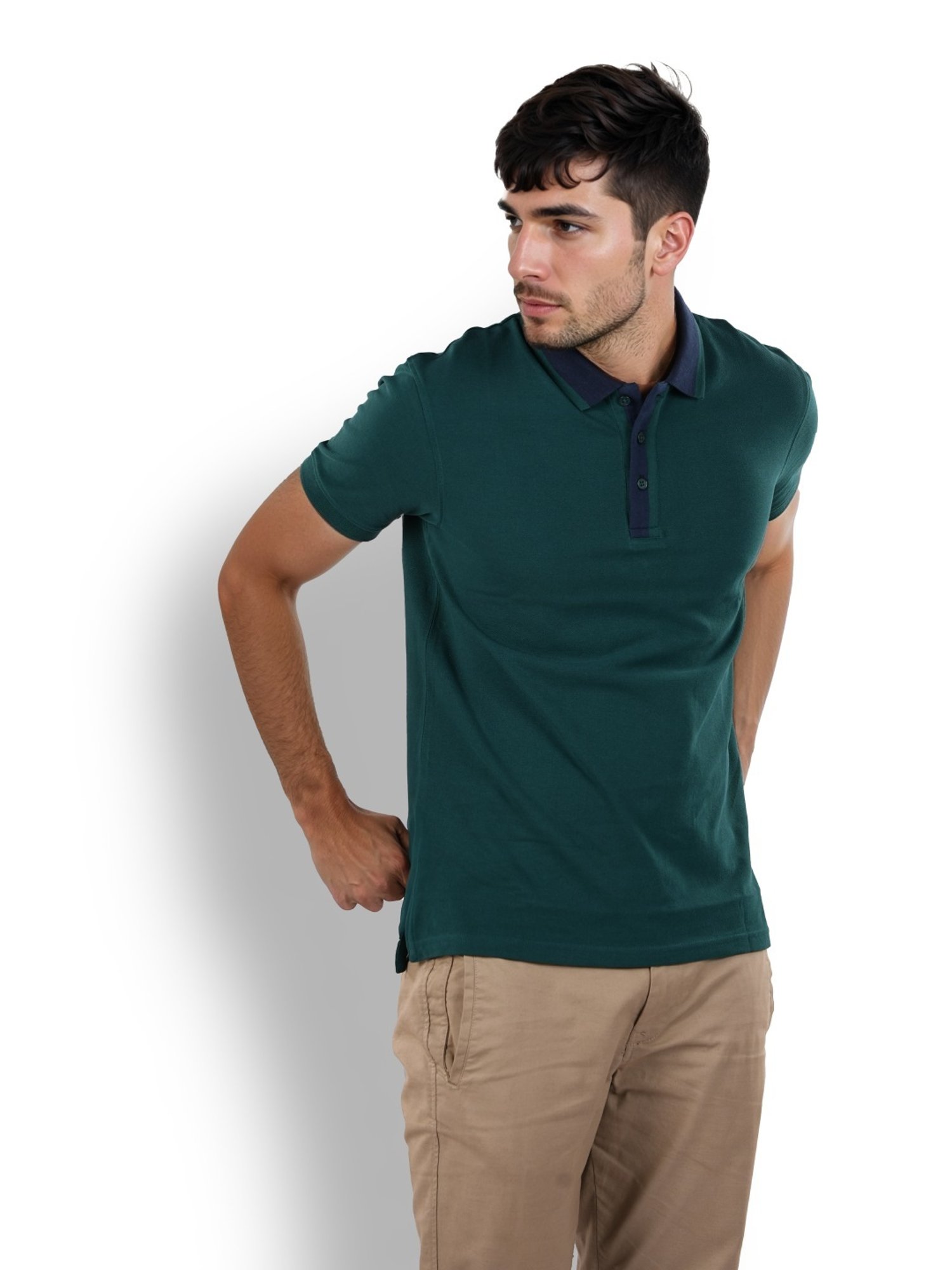 Celio* Green Cotton Regular Fit Polo T-Shirt