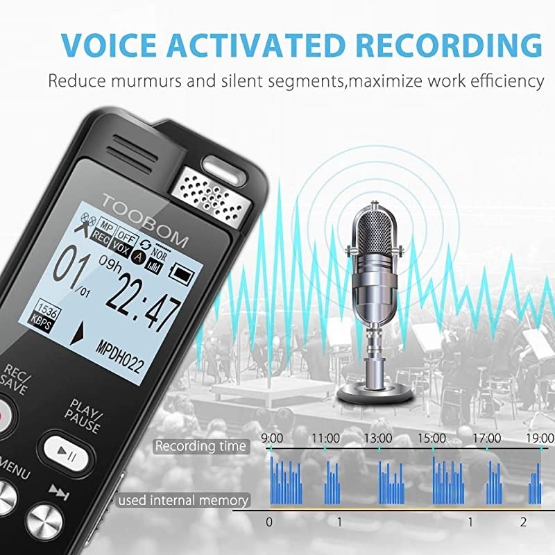 16GB Voice Recorder  1536kbps Digital Voice Activated Recorder with Playback 2020 Upgraded Sound Audio Recorder Line in for LecturesMeetingsInterviewsPasswordSupports128GB TF Card Dark