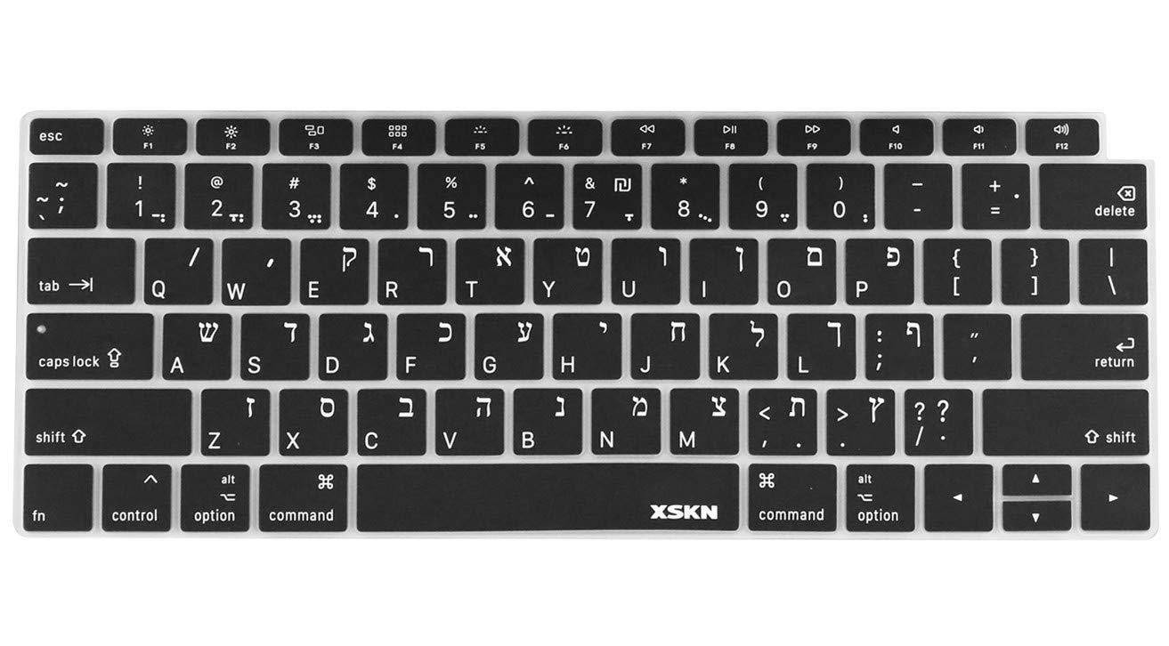 XSKN Hebrew Keyboard Cover Compatible New MacBook Air 13" 13.3-inch with Touch ID Retina Display (A1932, 2018 Release) Soft-Touch Ultra Slim Silicone Protective Skin, US Version (Black)