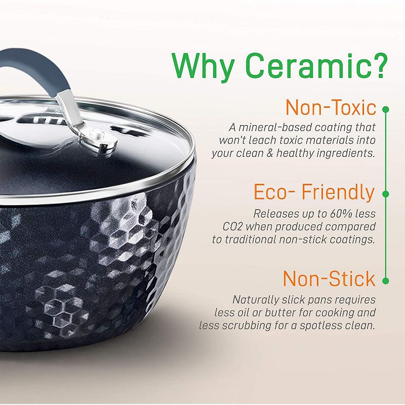 NutriChef Nonstick Ceramic Cooking Kitchen Cookware Pots and Pan Set with Lids and Utensils, 11 Piece Set, Blue Diamond (2 Pack)