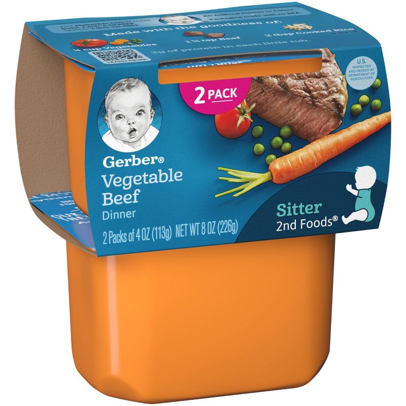 Gerber Sitter 2nd Foods Vegetable Beef Baby Meals Tubs - 2ct/4oz Each