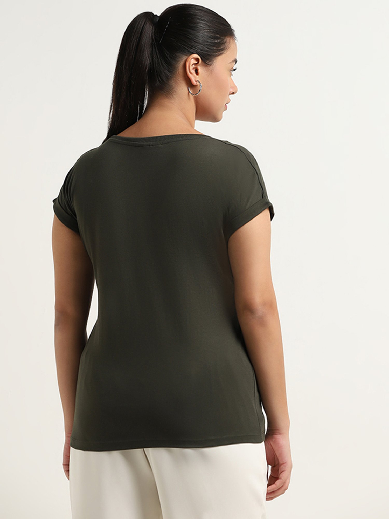 Gia by Westside Olive Text Printed T-Shirt