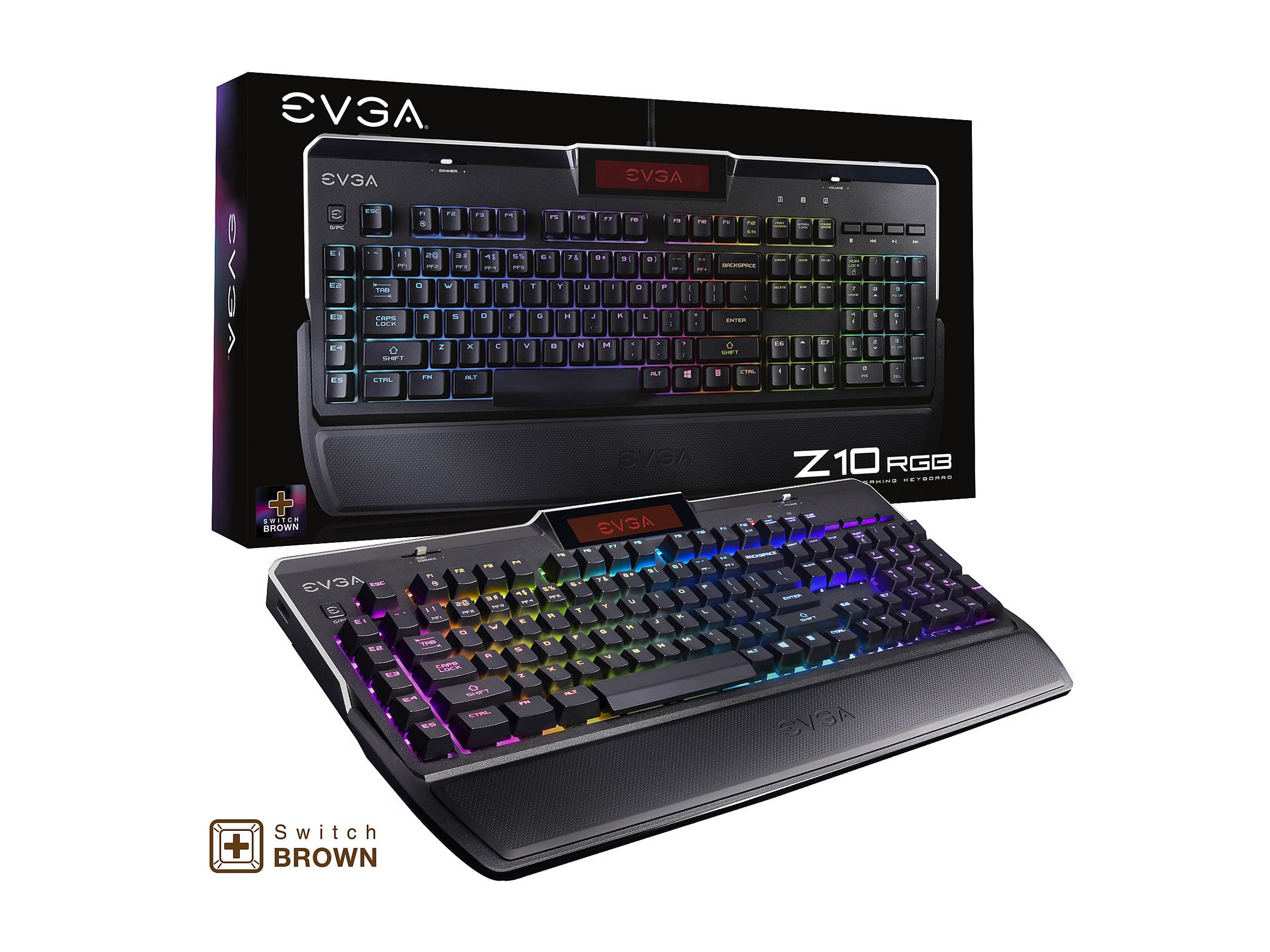 EVGA Z10 Gaming Keyboard, Red Backlit LED, Mechanical Blue Switches, Onboard LCD Display, Macro Gaming Keys