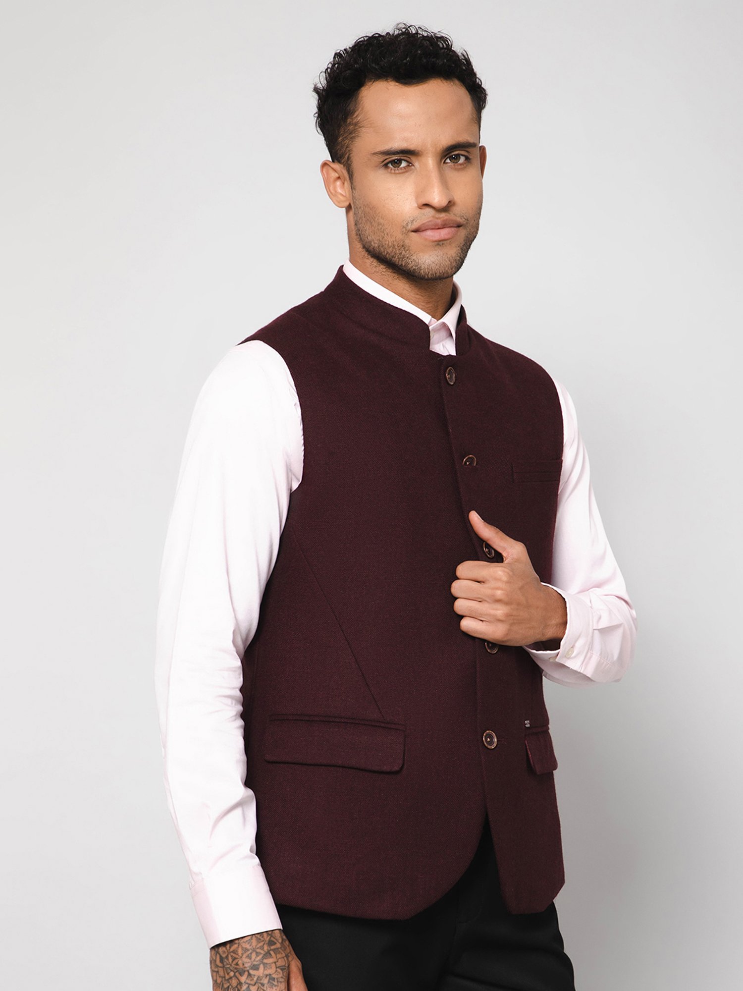 Cantabil Wine Regular Fit Nehru Jacket