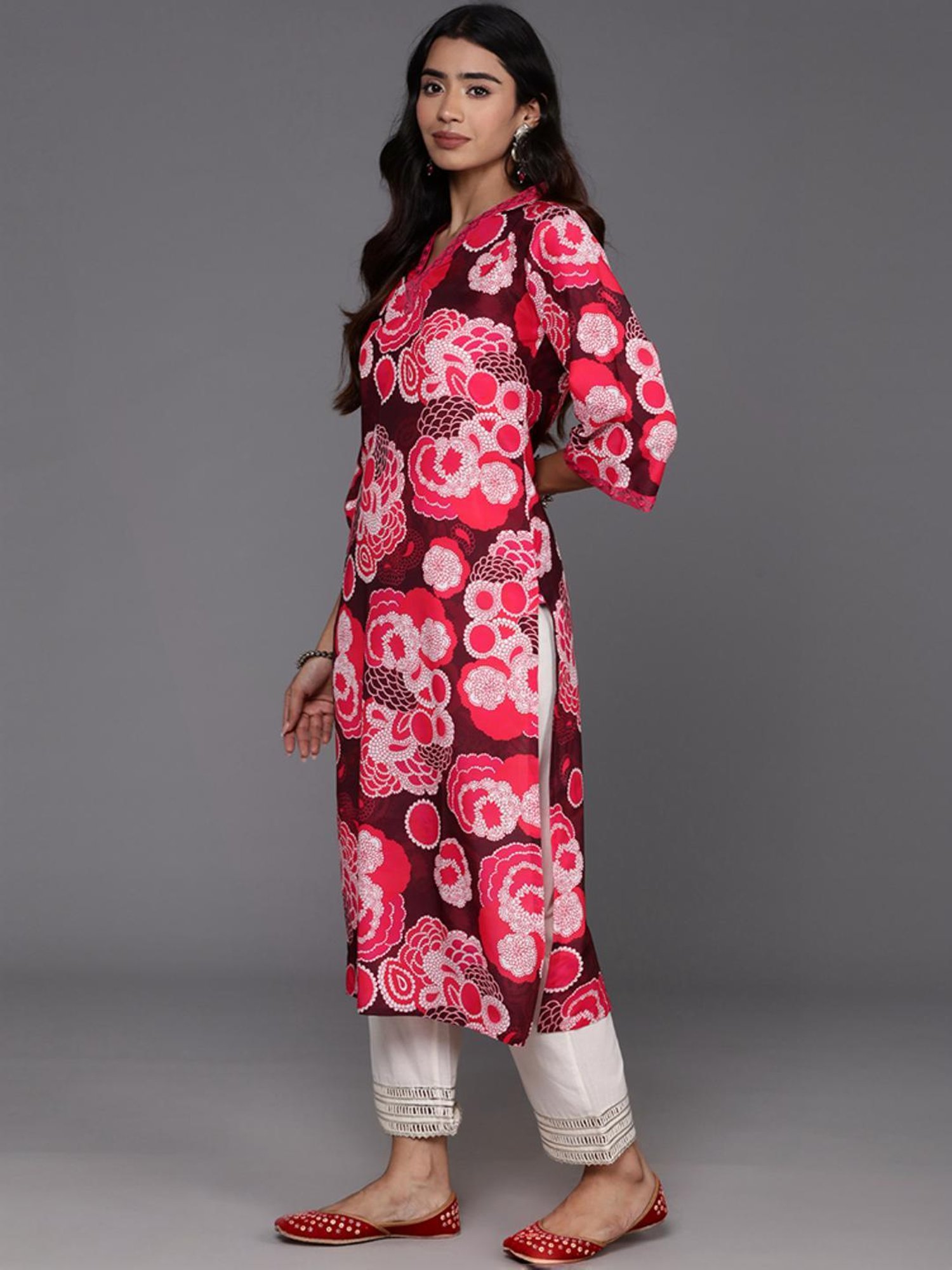 Varanga Maroon Cotton Printed Straight Kurta