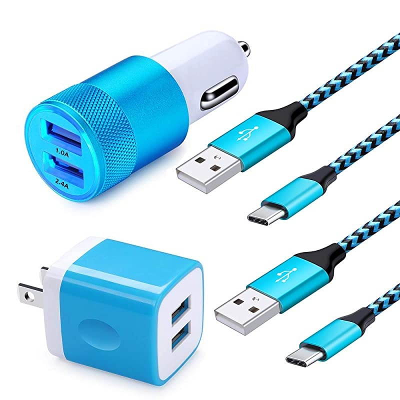 Type C Charger Set Compatible with LG Stylo 5 4 V40 G8 G7,Google Pixel 3a/3a XL,4/3 XL,Samsung Galaxy S21 S20 Note 10/S10e,Moto G7 Plus/G8 Play,Wall Fast Charger Box,Car Adapter,2 Pack 6Ft C Cable