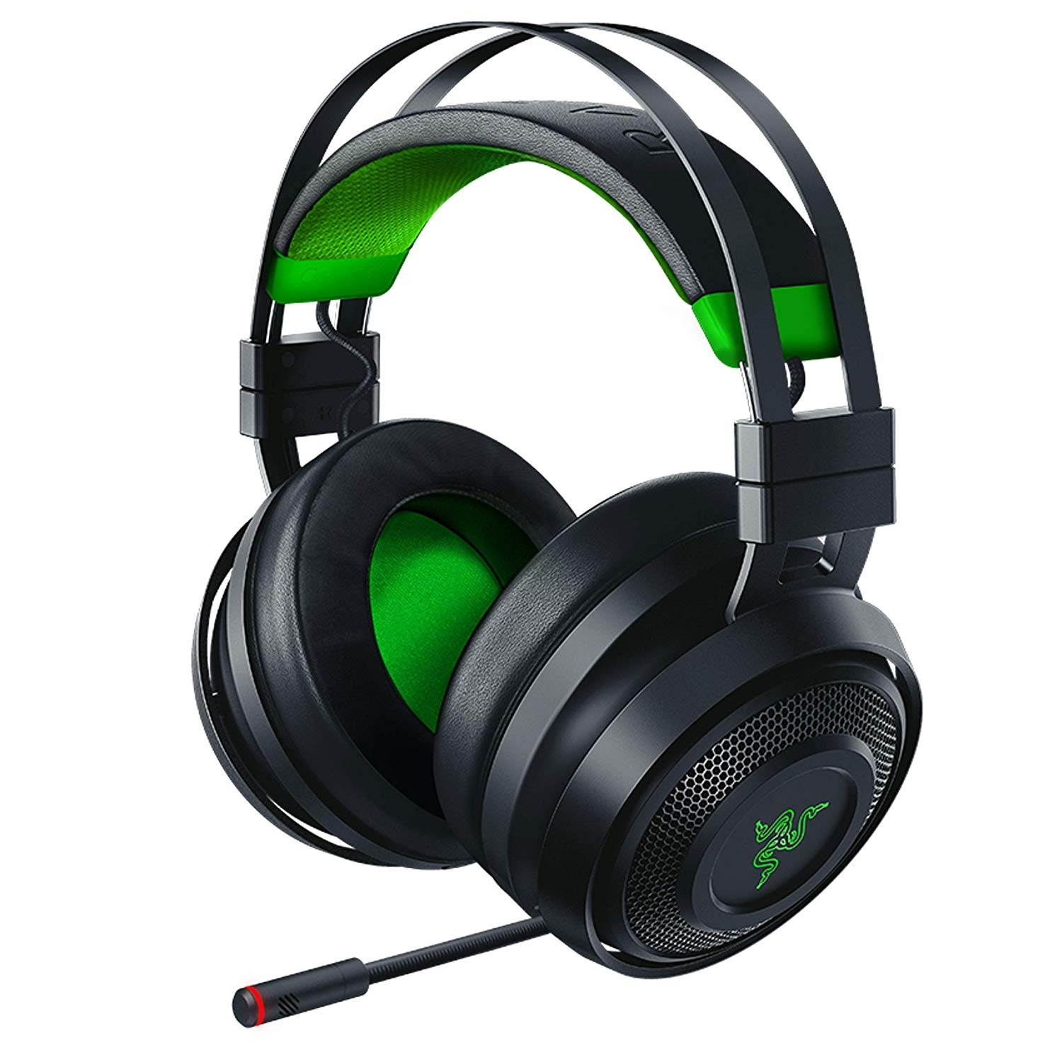 Razer Nari Ultimate for Xbox One Wireless 7.1 Surround Sound Gaming Headset: Hypersense Haptic Feedback - Auto-Adjust Headband - Green Lighting - Retractable Mic - for Xbox One - Black/Green