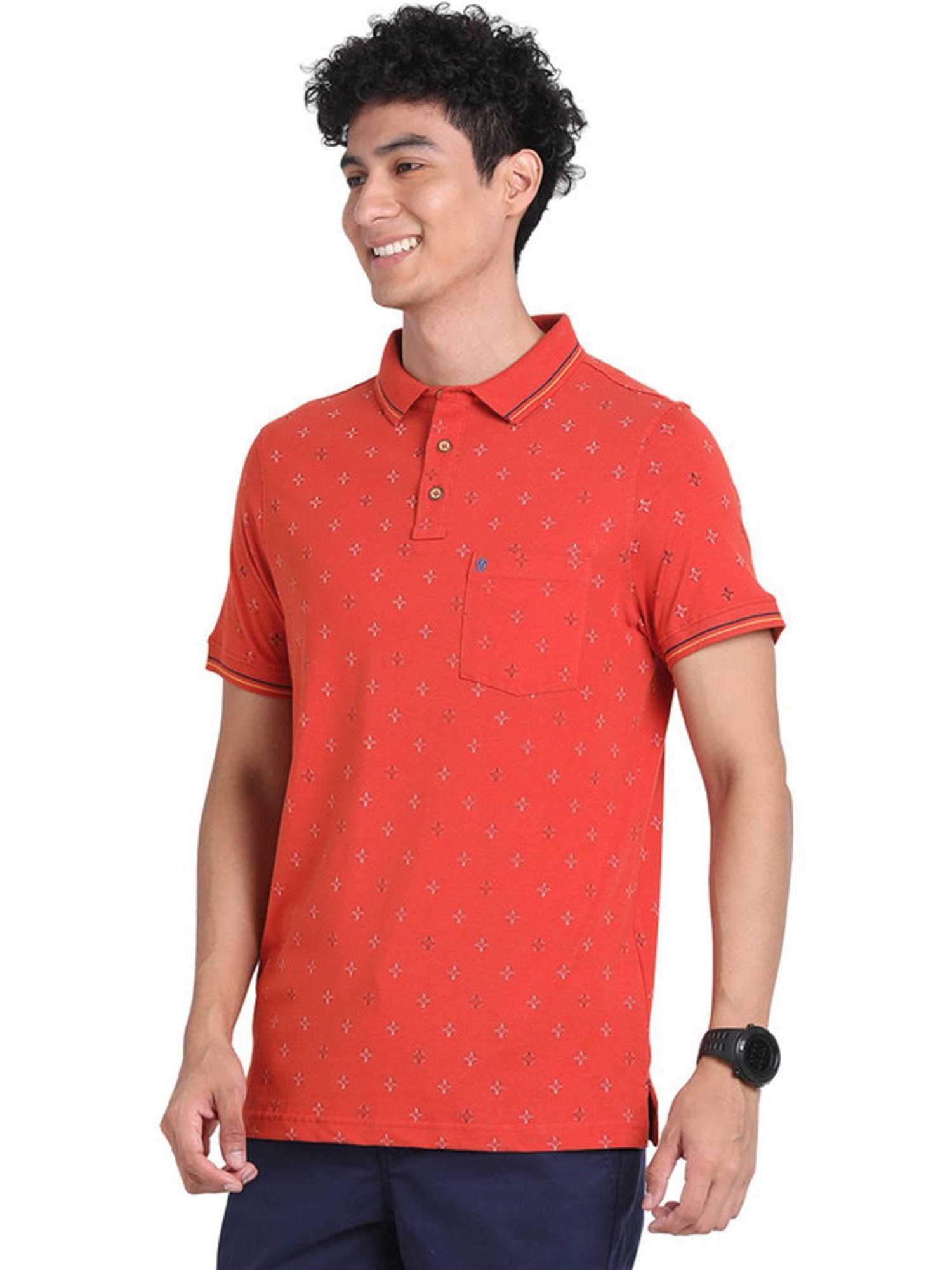 Turtle Red Cotton Slim Fit Printed Polo T-Shirts