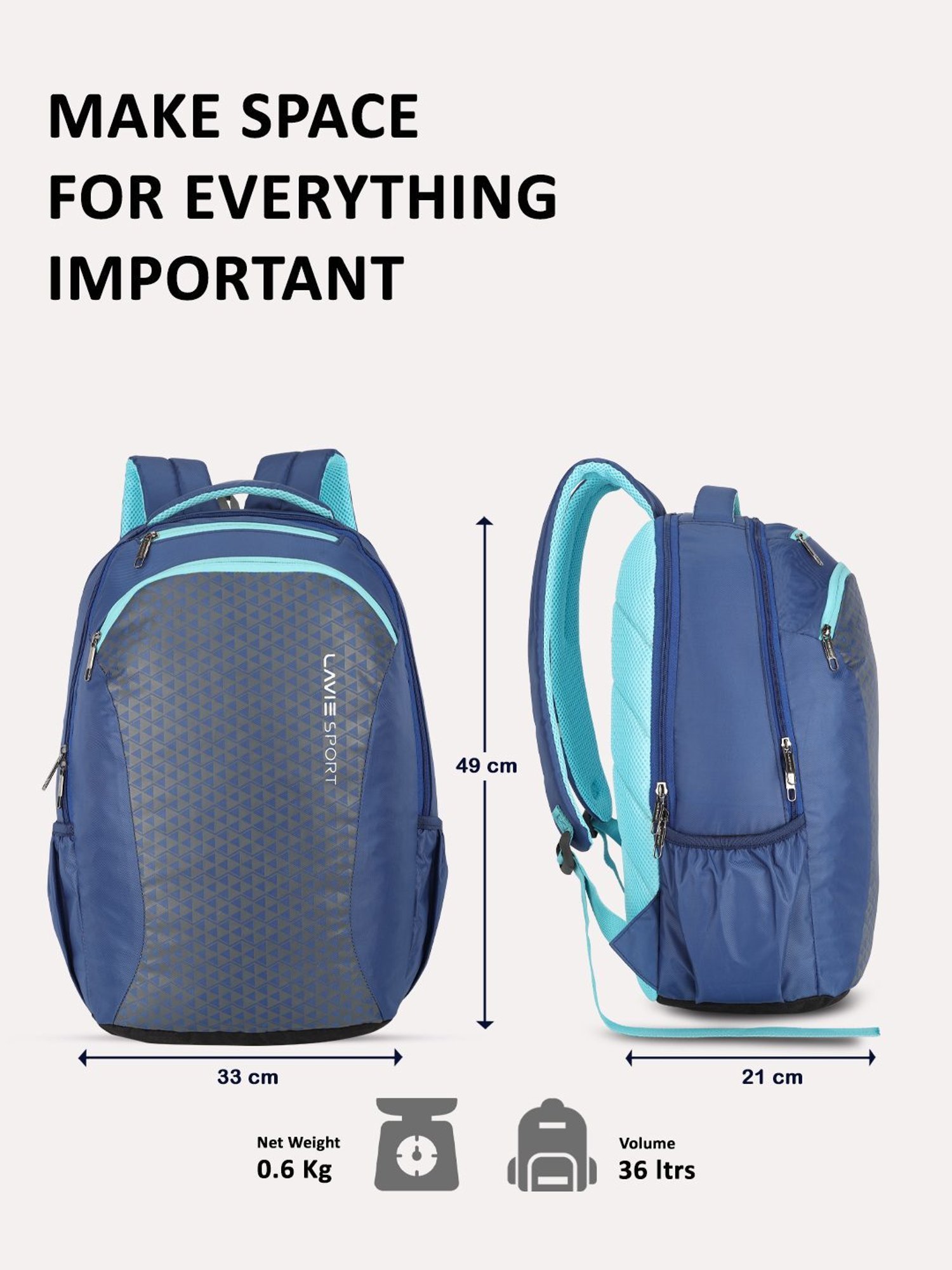 Lavie Sport Rapid Teal Green Polyester Medium Laptop Backpack with Rain Cover