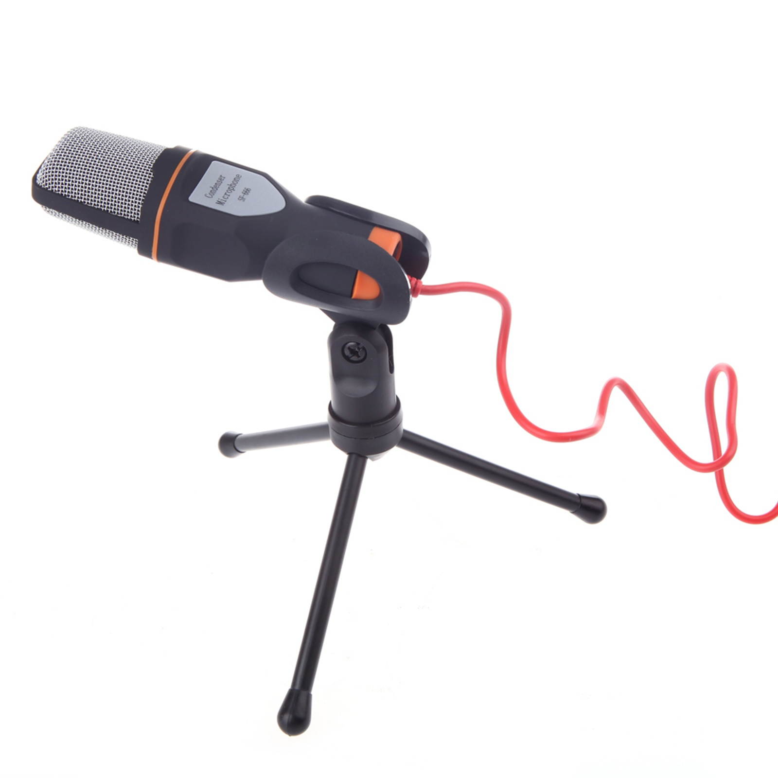 Mic Wired Condenser Microphone with Holder Clip for Chatting Singing Karaoke PC Laptop Black