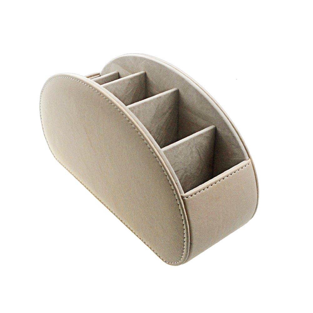 Fosinz Remote Control Holder Organizer Leather Control Storage TV Remote Control Organizer with 5 Spacious Compartments (Beige+Brown)