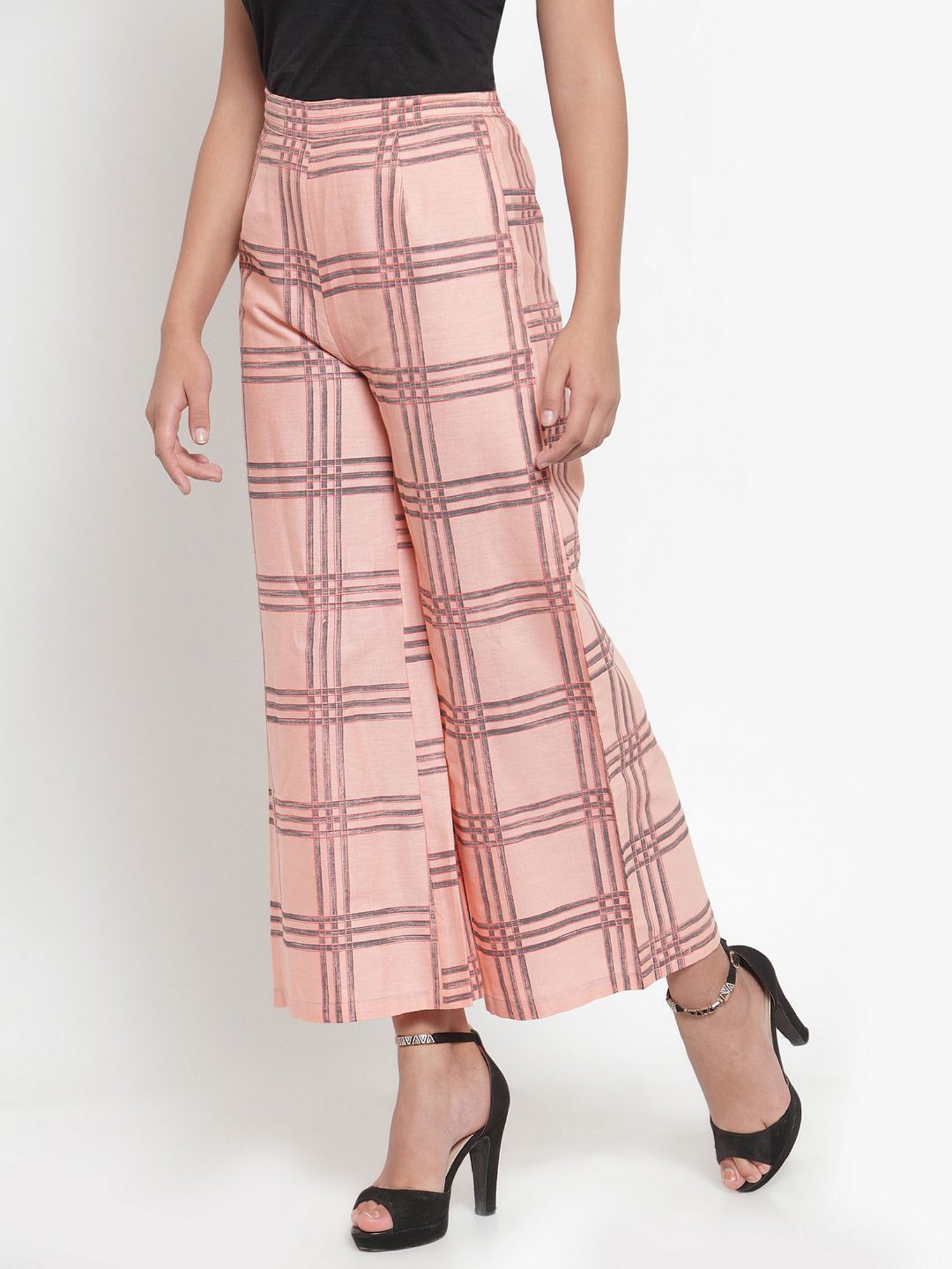 Indibelle Peach Cotton Chequered Palazzos