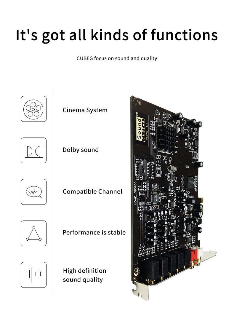 PCIe Sound Blaster Built-in Sound Card 5.1 Channel SB0105 , Computer Singing Broadcast Sound Card (Red)