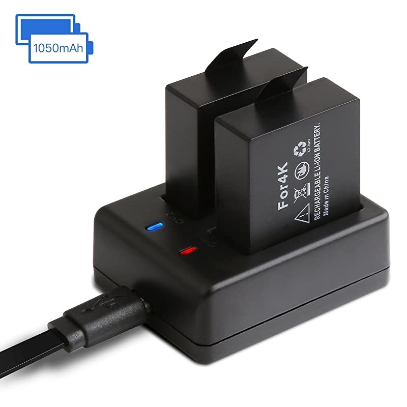 Action Camera Battery Rechargeable Dual 1350mAh Batteries USB Battery Charger with Smart LED Light for Sport Camera and 4k Action Camera