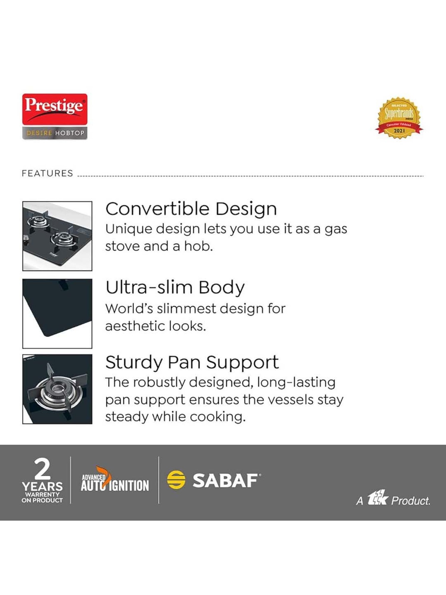 Pigeon Blackline Smart Black Glass Manual Gas Stove (2 Burners)