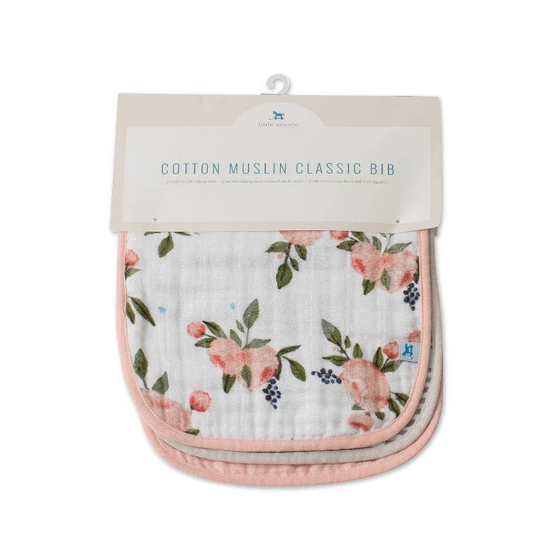 Little Unicorn 3pk Cotton Muslin Classic Bib Set - Watercolor Roses