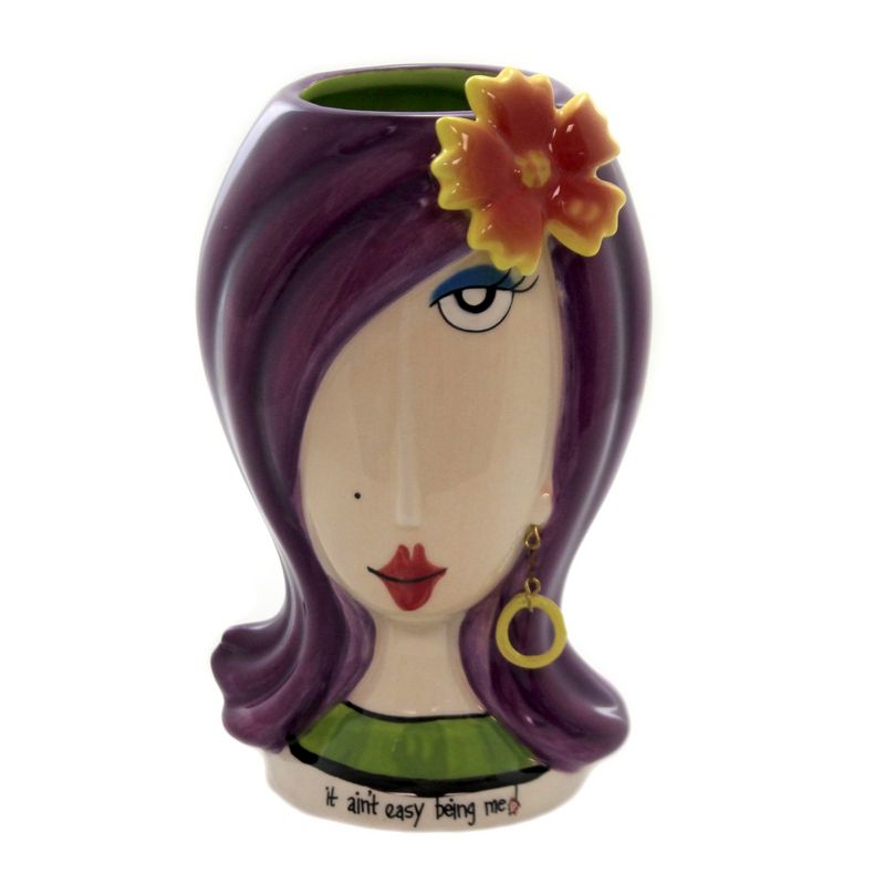 Tabletop 5.25" Lady W/ Flower Makeup Holder Vase Brushes Beauty Mark Cosmos Gifts Corp.  -  Decorative Vases