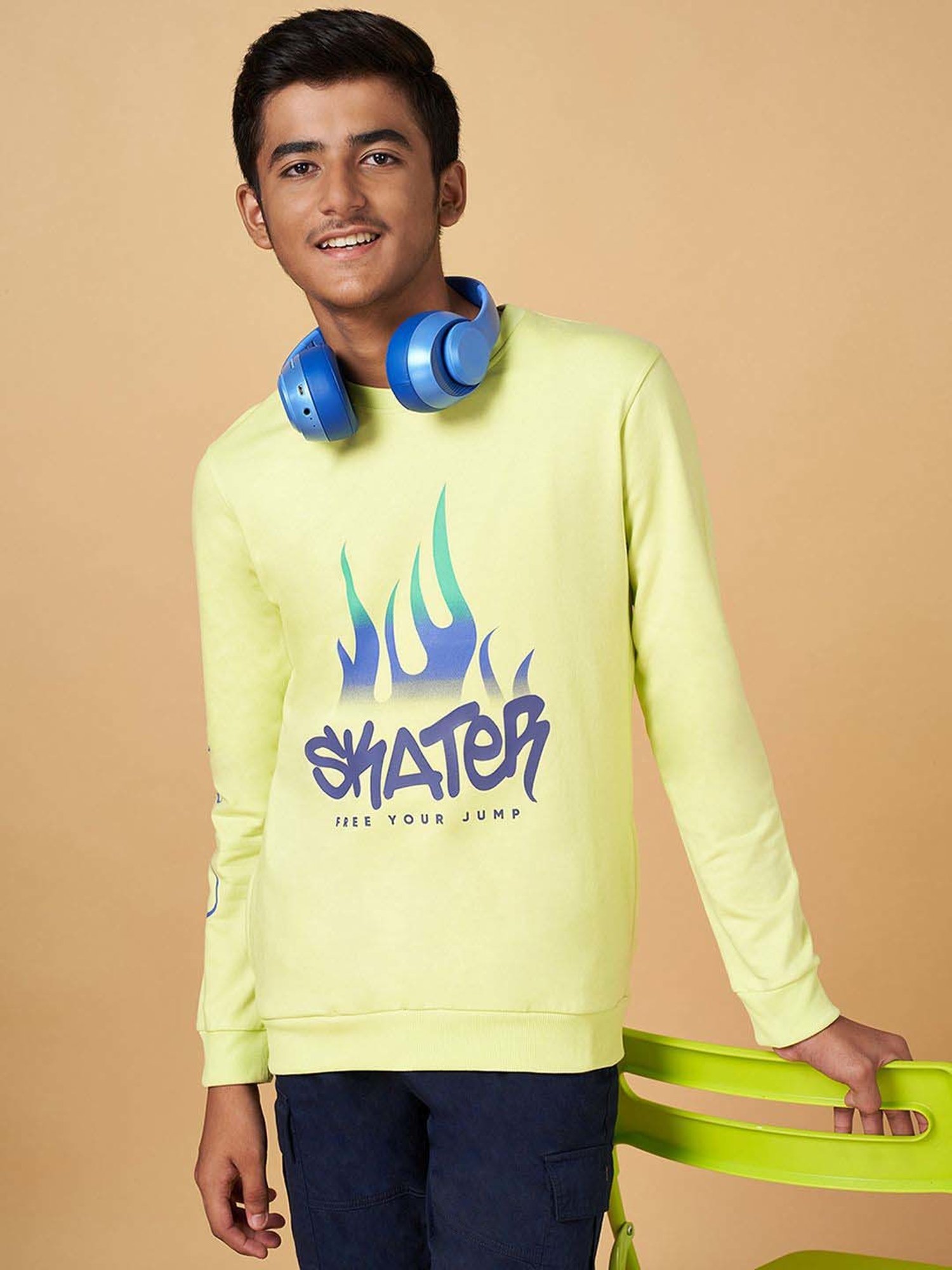 Coolsters by Pantaloons Kids Green Cotton Printed Full Sleeves Sweatshirt