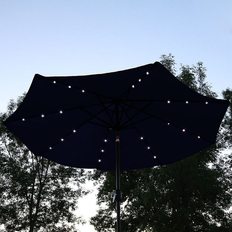 Sunnydaze Outdoor Aluminum Pool Patio Umbrella with Solar LED Lights, Tilt, and Crank - 9' - Navy Blue