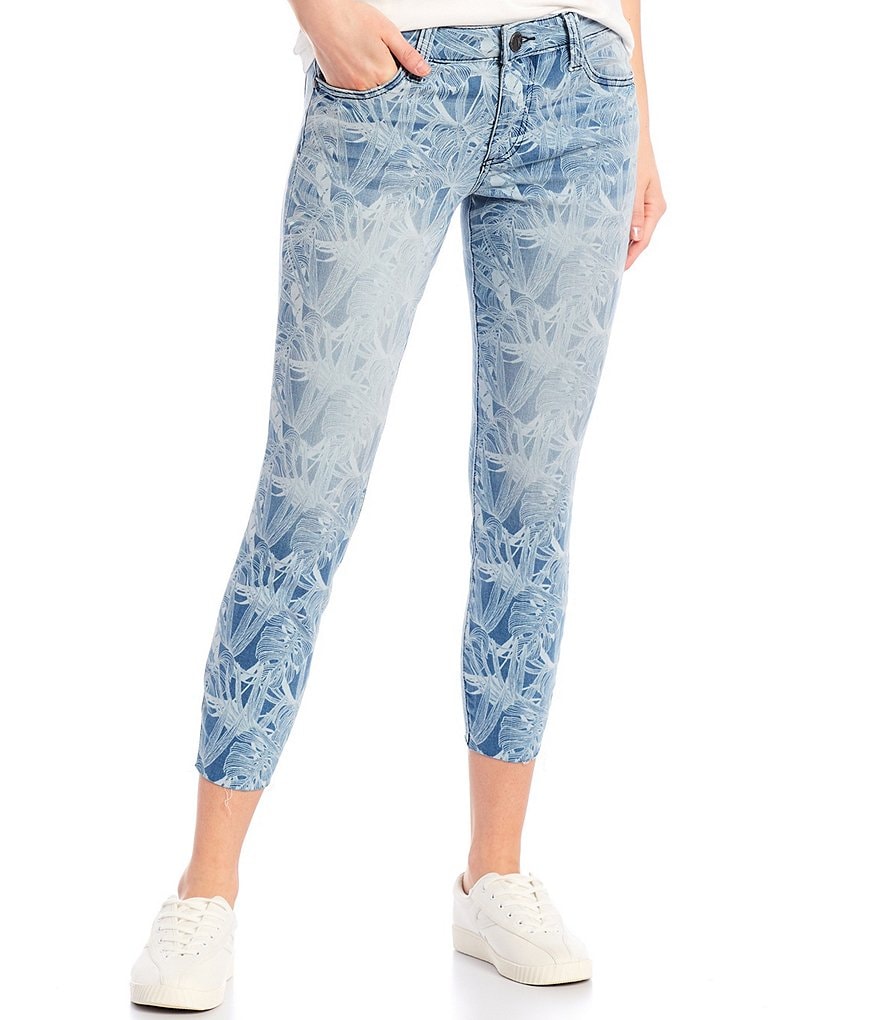 KUT from the Kloth Connie Floral Print Raw Hem Skinny Crop Jeans