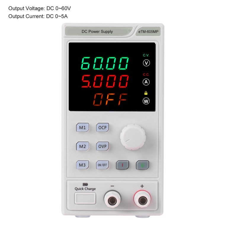 220V 0-60V 0-5A Programmable DC Power Supply Power Regulator 4-digit LED Display Voltage and Current Mini Regulated Power Supply with Alligator Leads