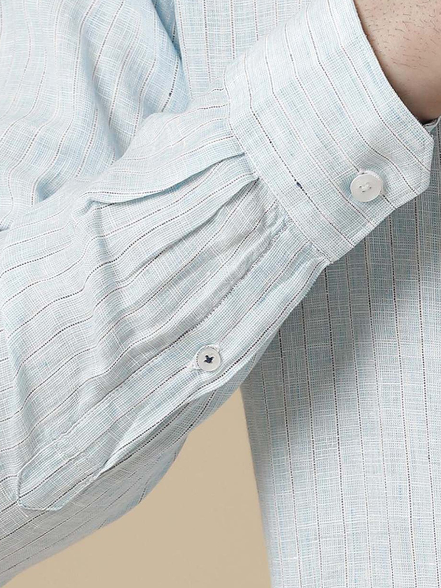 Linen Club Blue Linen Contemporary Fit Striped Shirt
