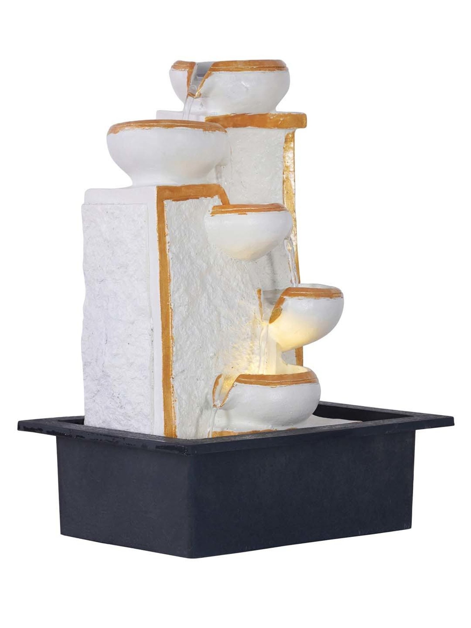 CHRONIKLE Golden & White Polyresin Table Top 5 Diya Steps Waterfall Fountain